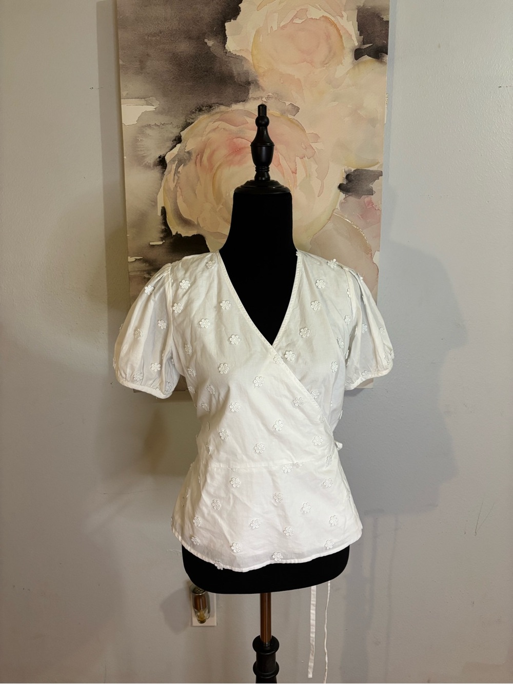 Ann Taylor White Embroidered Wrap Blouse